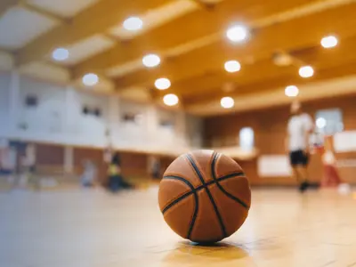 Basketball on a gym floor